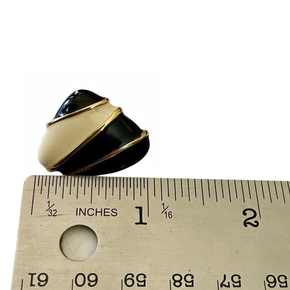 Vintage Black and Cream Enamel with Gold Stripes Triangle Pierced Earrings - Picture 4 of 5